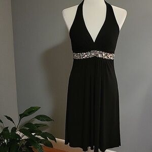 Speechless Black Halter Dress with Embellished Waist Padded Bra -Size M
